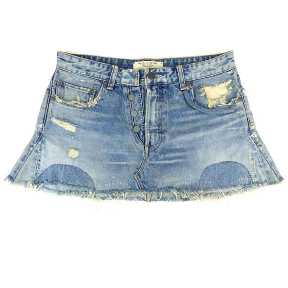 RNA Inc Japan Y2K Denim Mini Skirt Womens M Blue Upcycled Distress